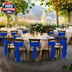 10 Pcs Royal Blue Satin Chair Sashes Bows Universal Chair Cover for Wedding Rec
