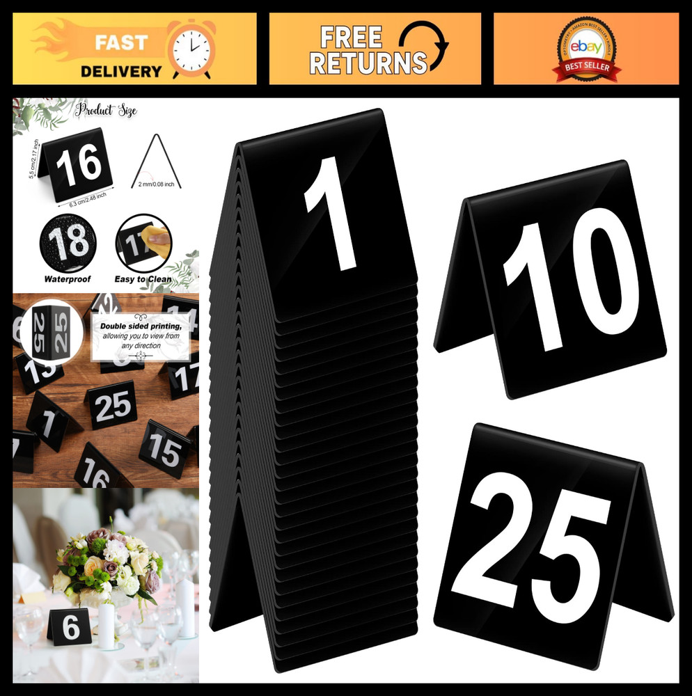 Acrylic Table Numbers 1-25 Double-Sided Tents for Weddings, Parties & Events