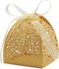 Gold Laser Cut Candy Boxes with Ribbons for Birthdays and Bridal Showers