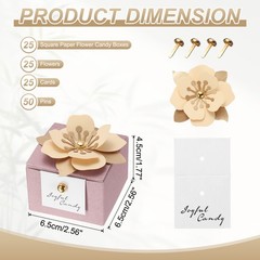 Wedding Favor Box with Light Yellow Floral Decor, (2.5 x 2.5 Inch, Pink)(25 Pcs)