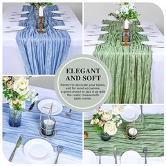 XSEINO 2 Pieces 10FT Sage Green and Dusty Blue Cheesecloth Table Runner Boho