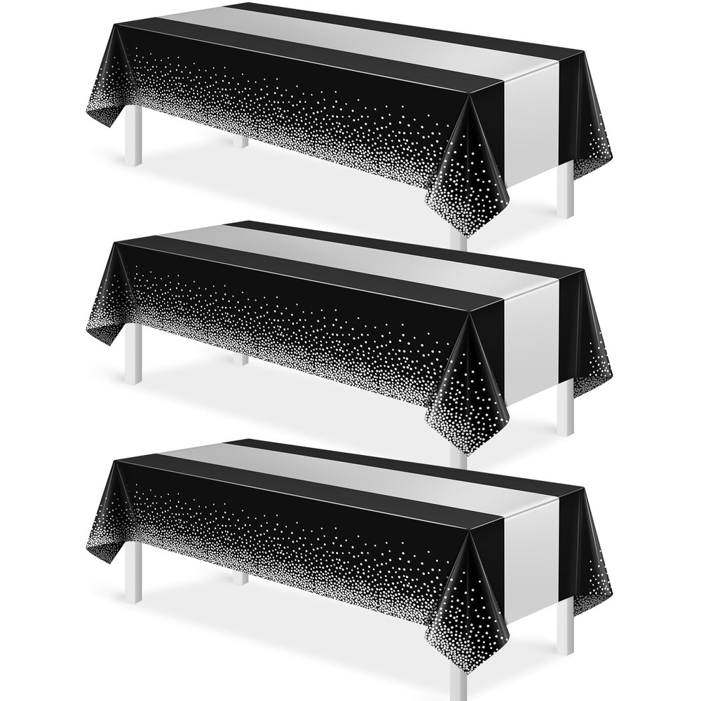 3Pcs Black and Silver Tablecloth Party 3 Pack,