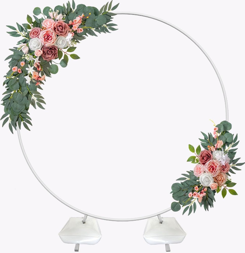 7 Ft Round Wedding Arch for Ceremony Metal Balloon Arch Stand with Two Water …