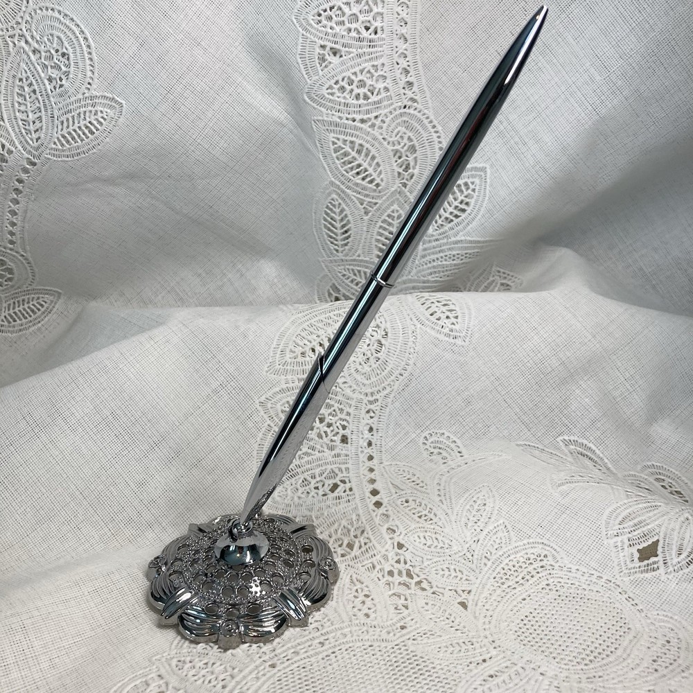 Silver Guest Signing Pen With Holder Stand