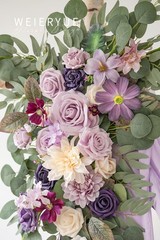 Deluxe Purple Wedding Arch Flowers Kit with Drapes – 5pcs Floral Arrangements &