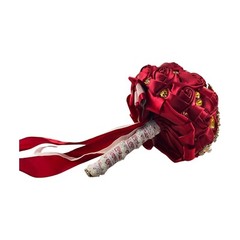 Luxury Red / gold accent Bridal Wedding Bouquet Satin Rose Rhinestone