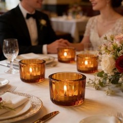 Tea Light Candle Holders Set of 12, 5cm x 3.5cm Glass Tea Light Holders Amber