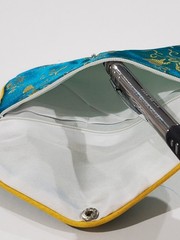 xLg 4×6.5″ Blue-Green gold Flower Chinese Fabric Jewelry Charm Zipper Pouch Euc