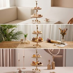 Double-Level Dessert Stand Decorative Dessert Stand Featuring Wooden Shelves
