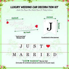 15 Pcs Luxury Wedding Car Decoration Kit – White Rose Bouquet with Tulle Ribbon