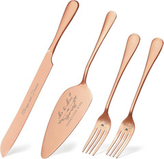 Wedding Cake Knife and Server Set, Rose Gold Cake Cutting Set for Wedding, 4 Pie