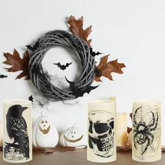 Hbaushun Halloween Flameless Candles LED Flickering Candles with Skull, Crow,