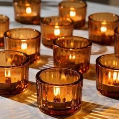 Tea Light Candle Holders Set of 12, 5cm x 3.5cm Glass Tea Light Holders Amber