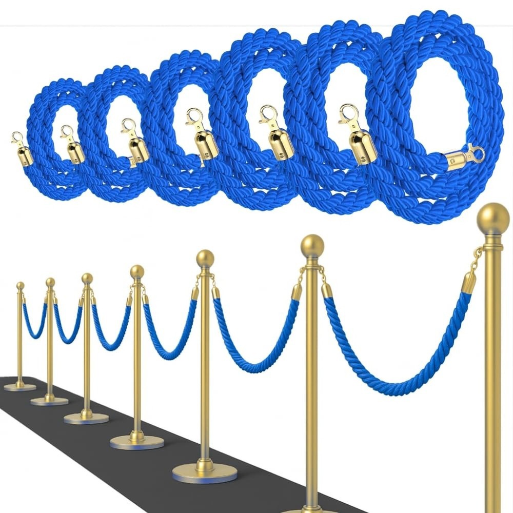 5FT Blue Braided Stanchion Rope Set – 6 Pack Thick Twisted VIP Ropes for S