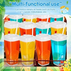 100 Pcs Square Plastic Cup with Lids and Straws 16 oz Clear Disposable Cold