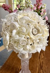 CLASSY Wedding Bouquet with Additional “Tossing”Bouquet~Pearls,Rhinestones,Lace
