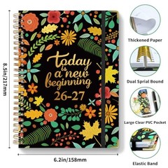 2026-2027 Vornika Academic Planner Floral, A5 6.3″x8.5″ | Spiral Black