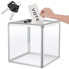 Lineshading Acrylic Donation Raffle Box with Slot & Lock, 10 x 10 x 10 in 1