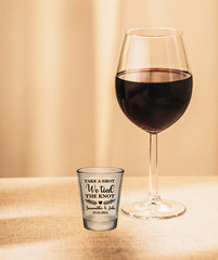 personalized wedding shot glasses, take a shot we tied the knot, wedding favors