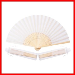 50-Pack Elegant White Silk-Inspired Hand Fans with Organza Bags for Weddings …