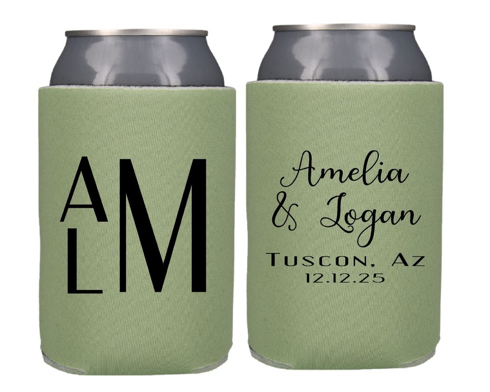 Personalized Monogram Wedding Reception Party Favor Can Coolers wedding koozies