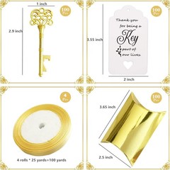 100PCS Skeleton Key Bottle Openers Wedding Favors Guests Candy Boxes Tags Ribbon