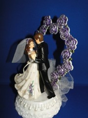 New Elegant Wedding Dancing Couple Caketop, purple rose ornate back #373