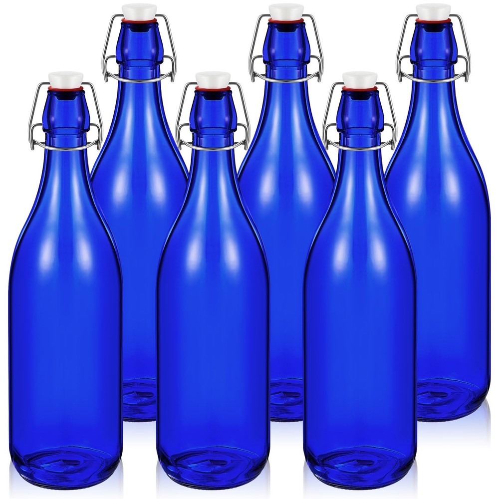 Teenyyou 6 Pcs Cobalt Blue Glass Bottles 1 L/ 33.75 oz oz,