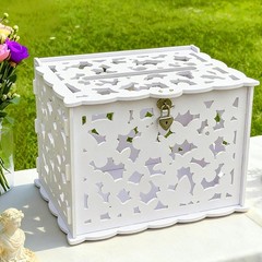 White Butterfly Card Box with Lock & Slot, Elegant Wedding Card Boxes for Recept