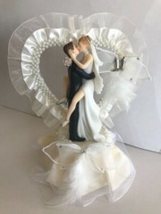 Western Honeymoon Night, Pearl, Heart Ivory and Silver Cake Top