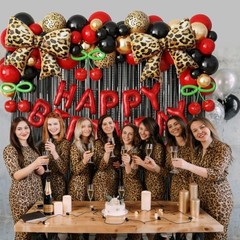 Red Black Cheetah Print Birthday Decorations Balloons Kit, 112Pcs Red Black