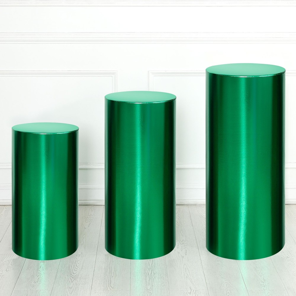 Set of 3 Cylinder Spandex Stand Covers, Green, Foil Fabric-Large