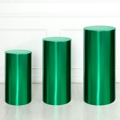 Set of 3 Cylinder Spandex Stand Covers, Green, Foil Fabric-Large