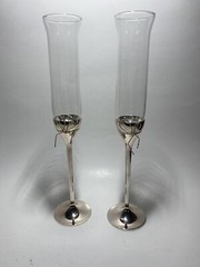 Vera Wang Love Knots Wedgwood Toasting Champagne Flutes Silver Love Knots Bows