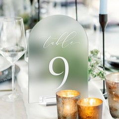 1-10 Frosted 5×7 Acrylic Arch Table Numbers, Stands, Wedding, Centerpiece