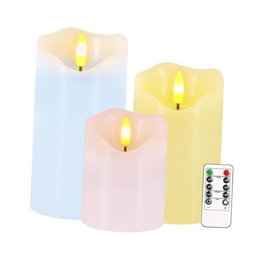 Flameless Candles Light, Set of 3 Pastel Spring LED Candles with 3 Colors