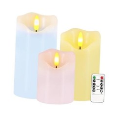 Flameless Candles Light, Set of 3 Pastel Spring LED Candles with 3 Colors