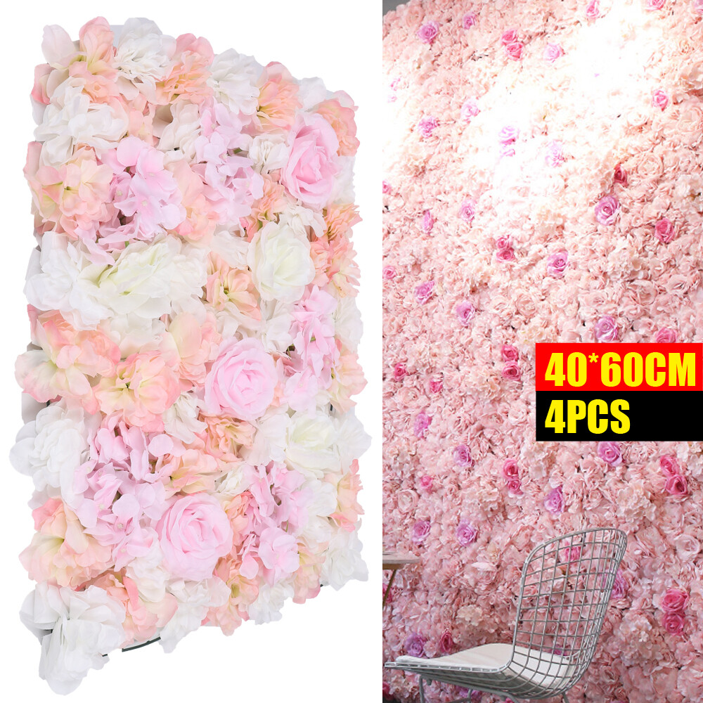 4 PCS Artificial Rose Flower Wall Panel Home Wedding Backdrop Road Floral Decor