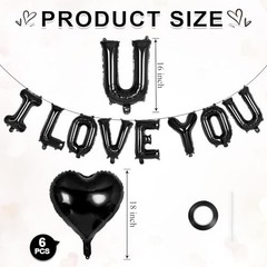 16 Inch Black I Love You Letter Balloons,18 Inch Black-i Love You and Heart