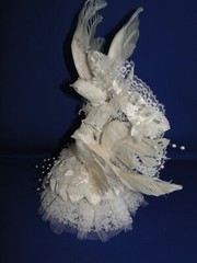 New Elegant Wedding White Love Birds Caketop, Satin bead Flowers & leaves #230