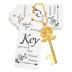Aokbean 100 PCS Rose Flower Shaped Keys Wedding Favors Gift 2.75 inches, Gold