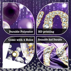 Large Happy 40th Birthday Backdrop Banner Purple Theme Decor With Shiny Diamo…