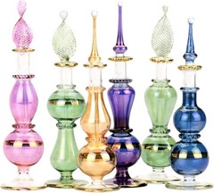 NileCart Egyptian Perfume Bottles Set Of 12 Size 4” Hand Blown Multi