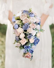 Pink Dusty Blue Cascade Bridal Bouquet made of Sola Wood Flowers for Wedding