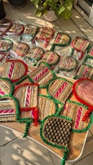 Brocade handfans set of 20 wedding favors Dholki Sangeet ceremony Indian wedding