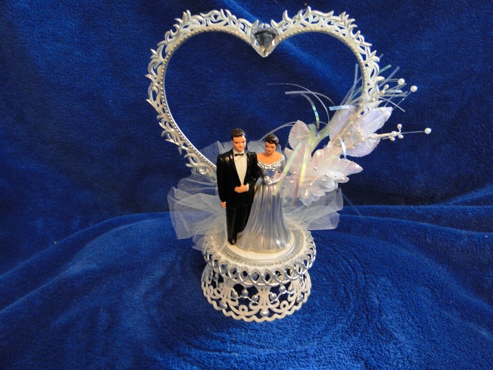 New 25th Wedding Anniversary Heart caketopper with Bride & Groom in Silver #12