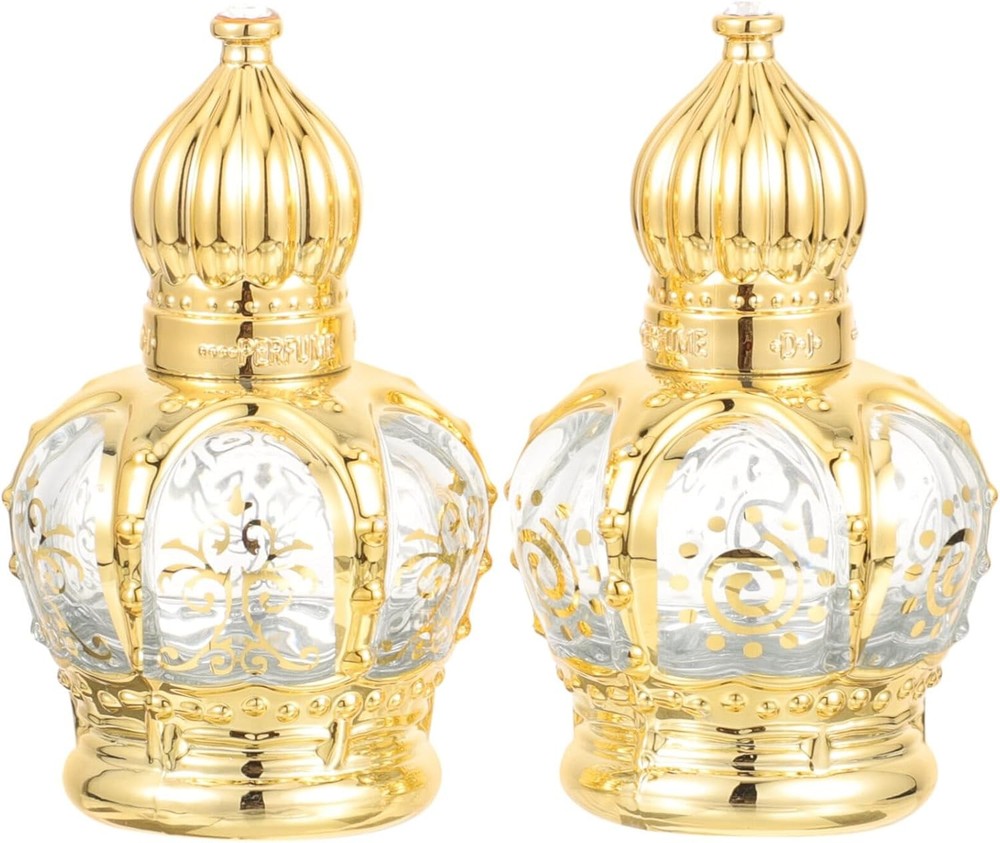 DOITOOL 2 Pcs Glass Water Bottles Refillable Essential Oil 0.3 Ounces, Golden