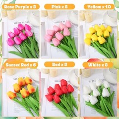 48 Pcs Artificial Tulips Fake Flower Bouquet PU Real Touch Mixed Colors Easter