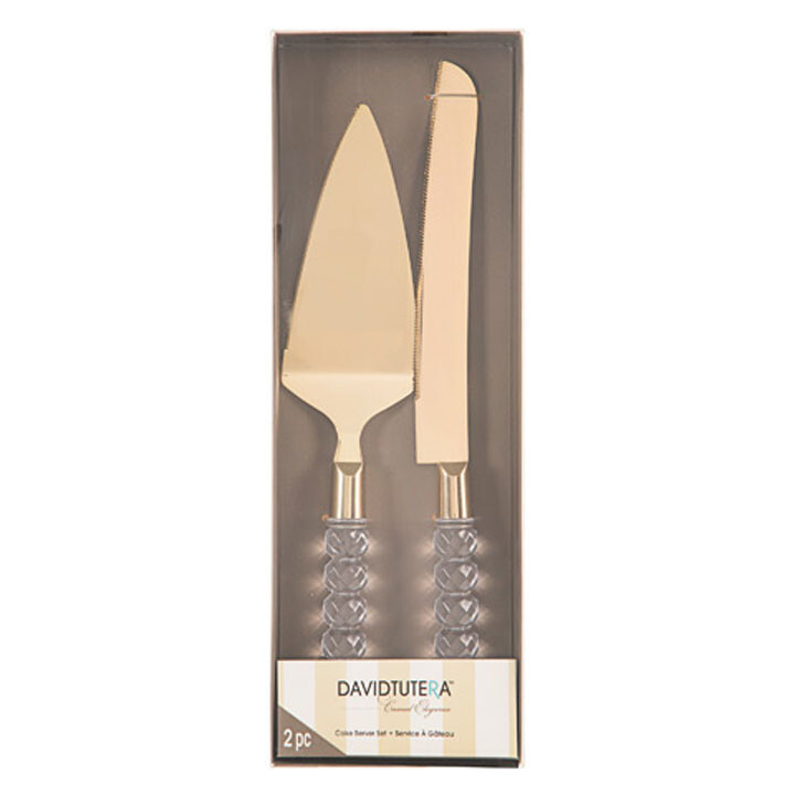 DAVID TUTERA™ GOLD CAKE KNIFE SET WITH CRYSTALLINE HANDLES – 2 PIECES