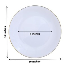 WHITE 10 Glossy 10″ Round Plastic Salad PLATES Gold Rim Party Events Decorations